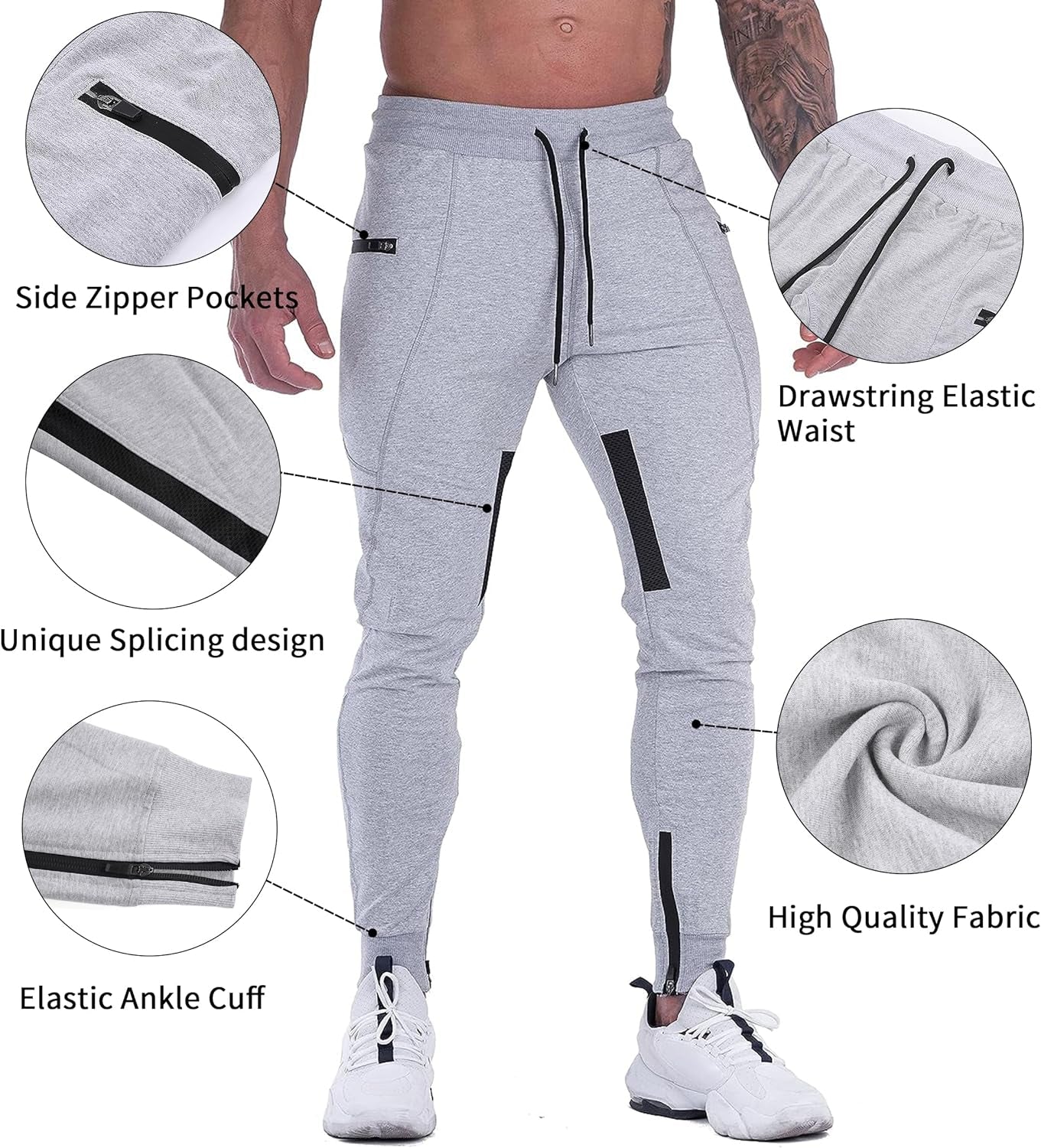 Mens Joggers Pants Mesh Training Tapered Sweatpants Gym Workout Track Pants