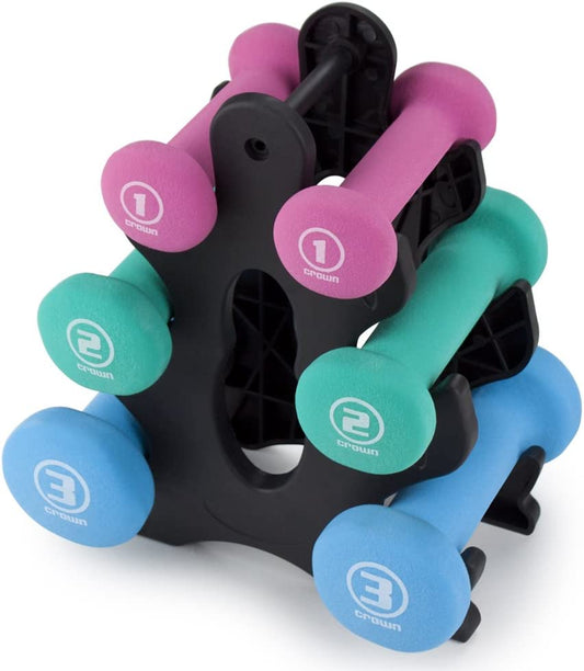 Set of 3 Pairs of Neoprene Body Sculpting Hand Weights with Stand